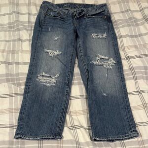EUC AE size 2 Blue Boyfriend cropped Jeans with Distressed Details